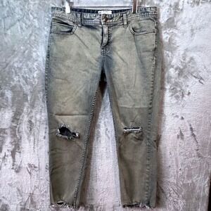 Free People Distressed Skinny Capri Jeans Gray Grey Acid Wash W31 Raw Hem Ripped